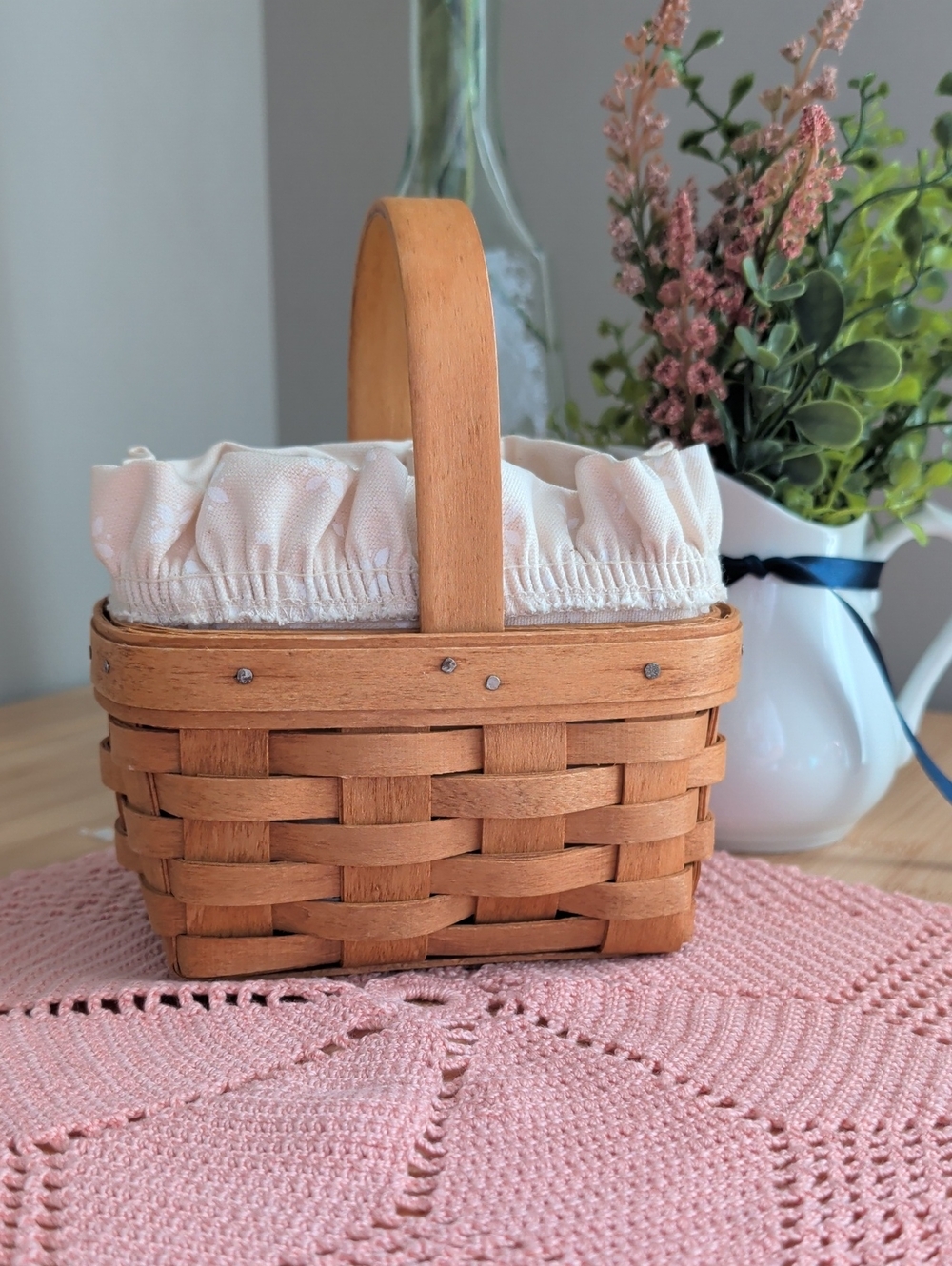 Longaberger Warm Brown Woven Basket with Cream Liner & Protector